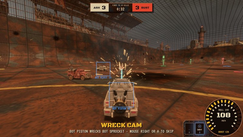 A 3v3 against bots, as the wreck cam shows a kill