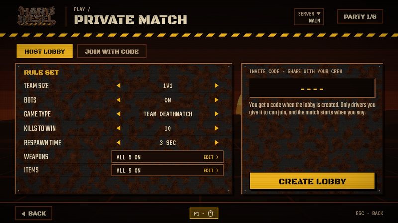 Hosting a private match and setting its rules